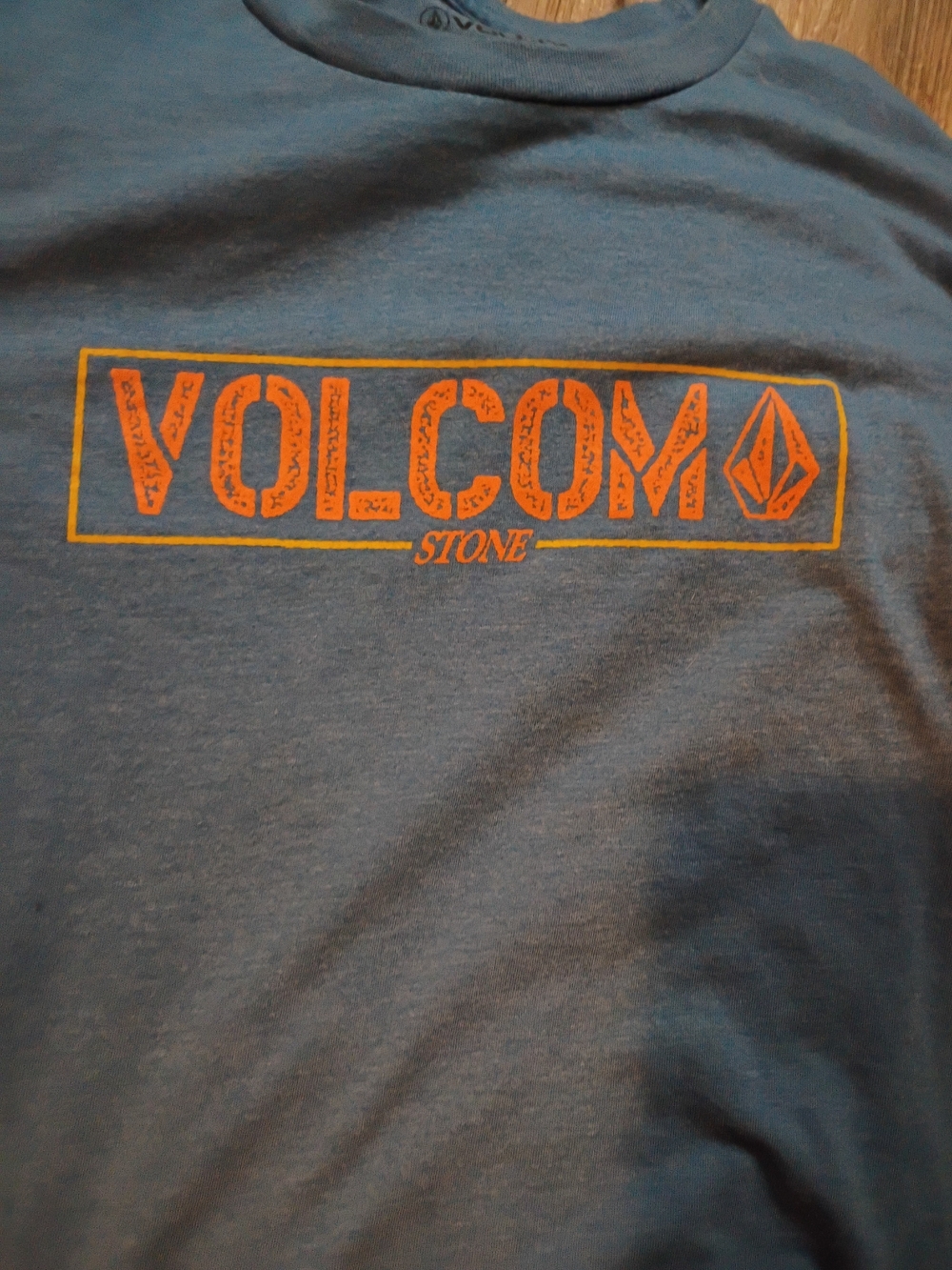 Volcom Kids Short Sleeve Tee in Blue with Orange Logo